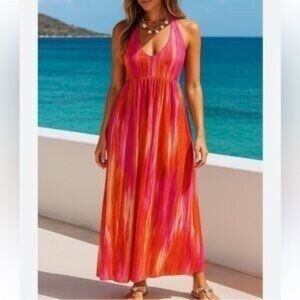 Tommy Bahama Halter Empire Waist Maxi Dress Size M Summer Vacation Cruise Beach
